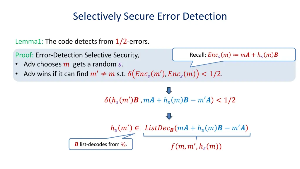 selectively secure error detection 2