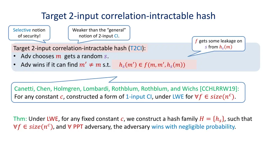 target 2 input correlation intractable hash