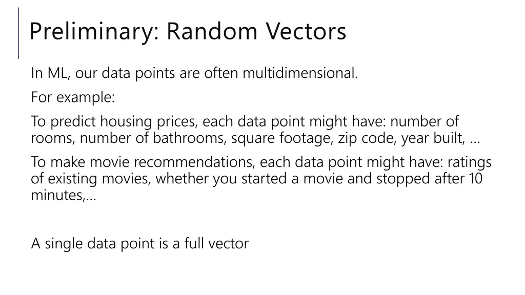 preliminary random vectors