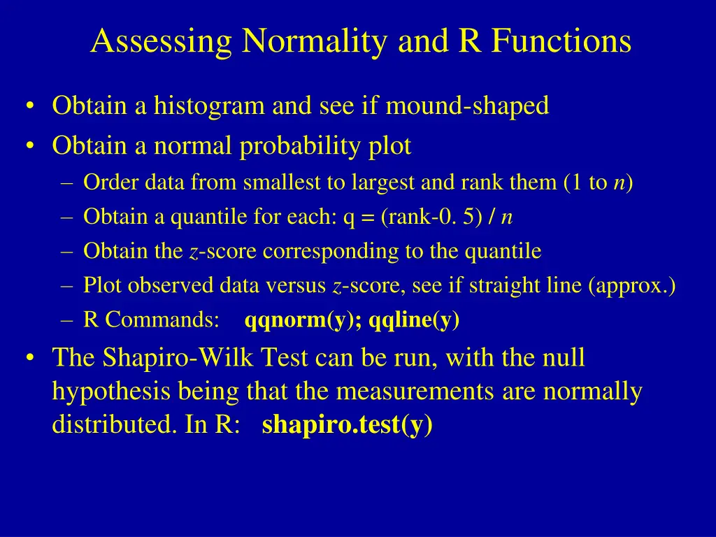 assessing normality and r functions