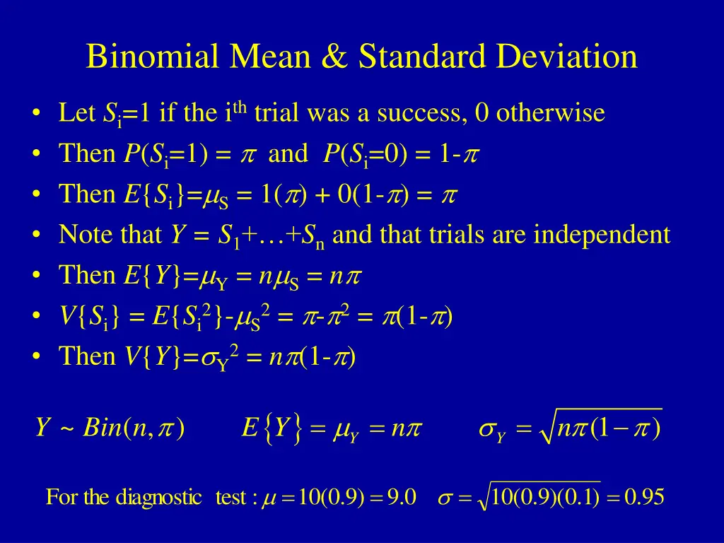 binomial mean standard deviation