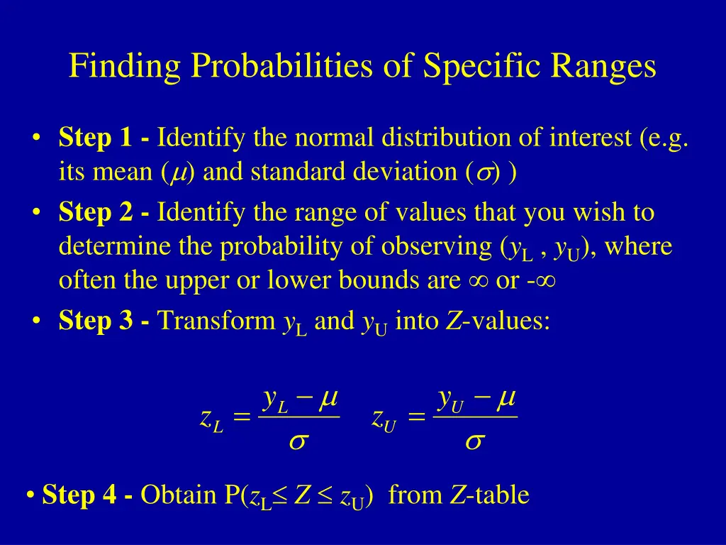 finding probabilities of specific ranges