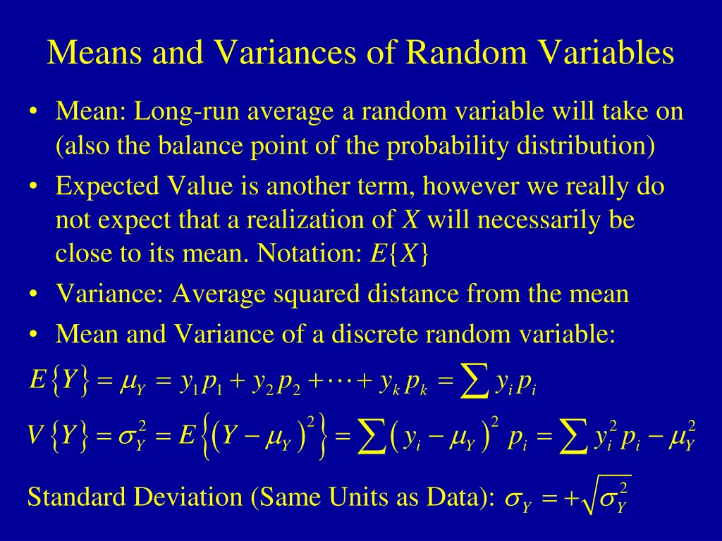 means and variances of random variables