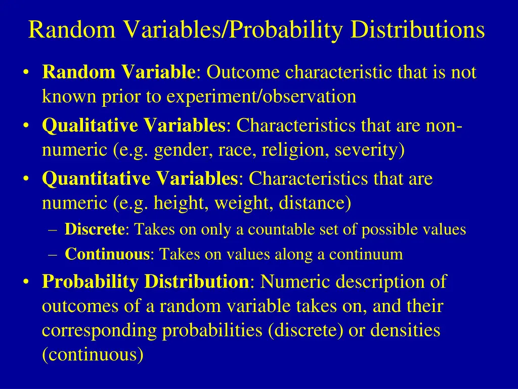 random variables probability distributions