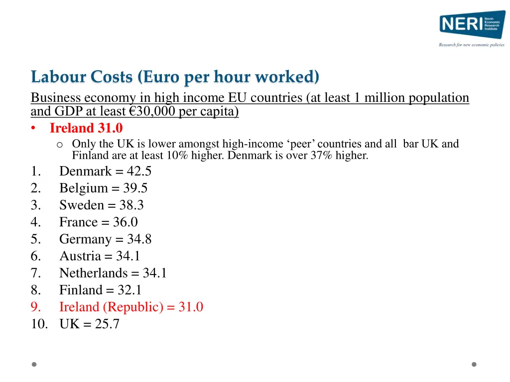 labour costs euro per hour worked business