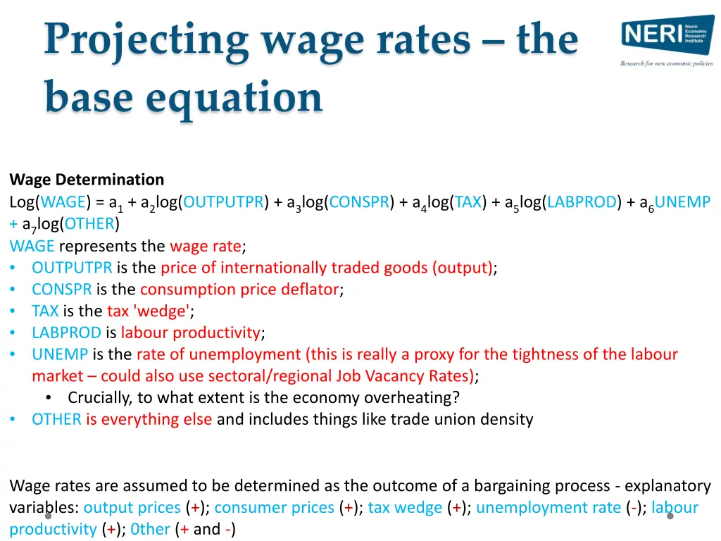 projecting wage rates the base equation