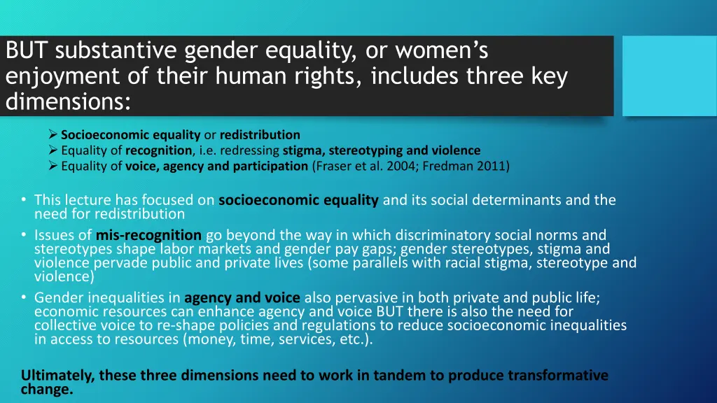 but substantive gender equality or women