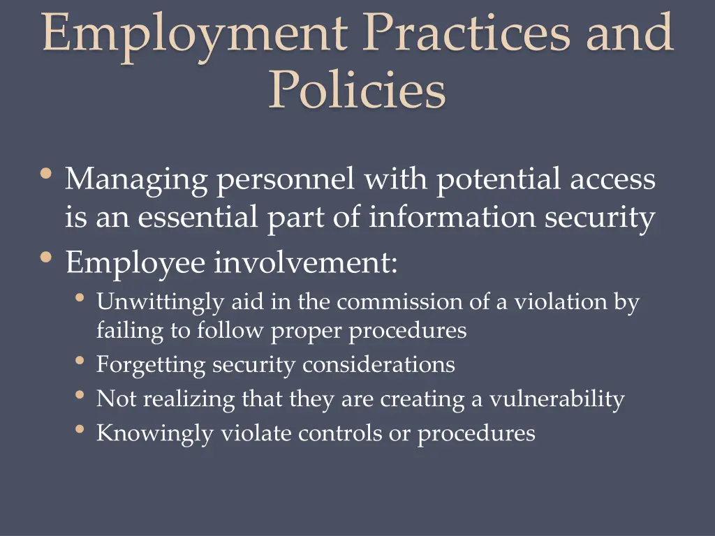 employment practices and policies