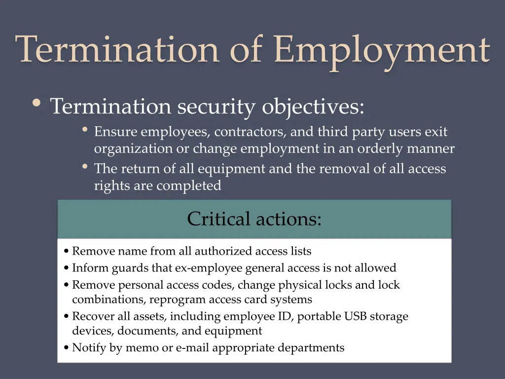 termination of employment termination security