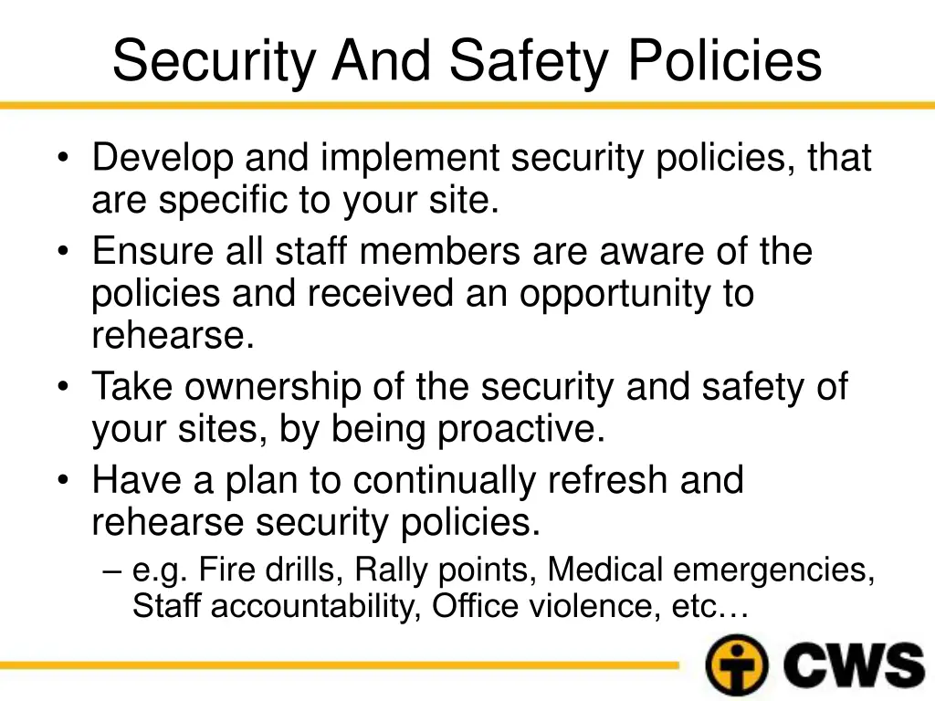 security and safety policies