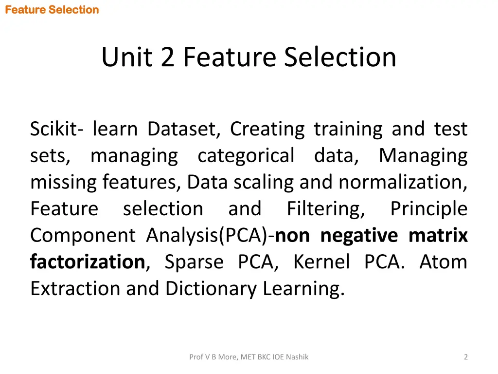 feature selection feature selection