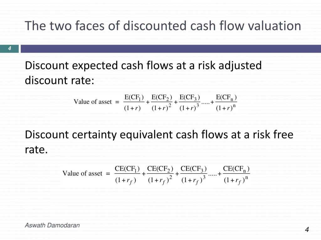 the two faces of discounted cash flow valuation