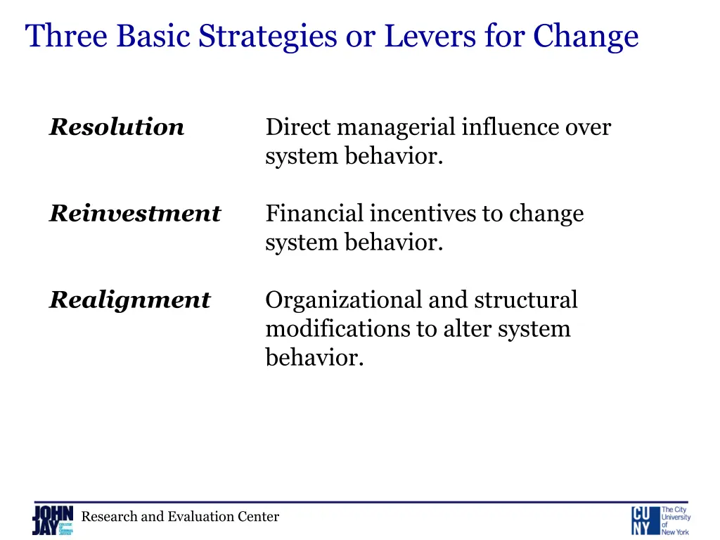 three basic strategies or levers for change