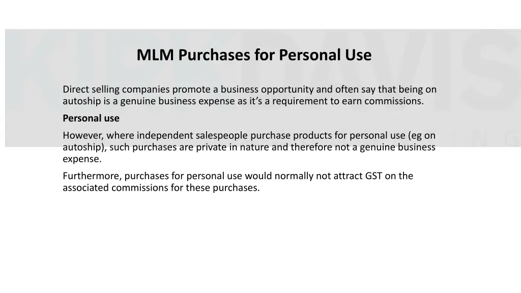 mlm purchases for personal use