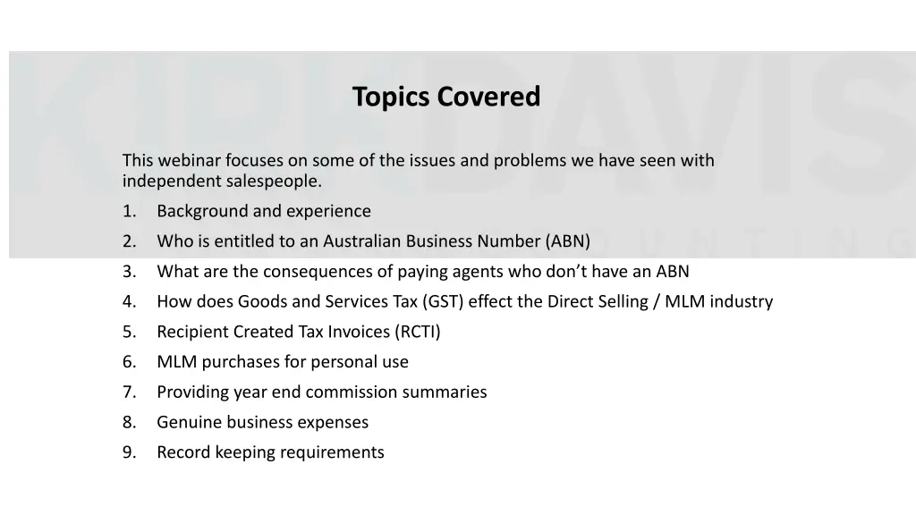 topics covered