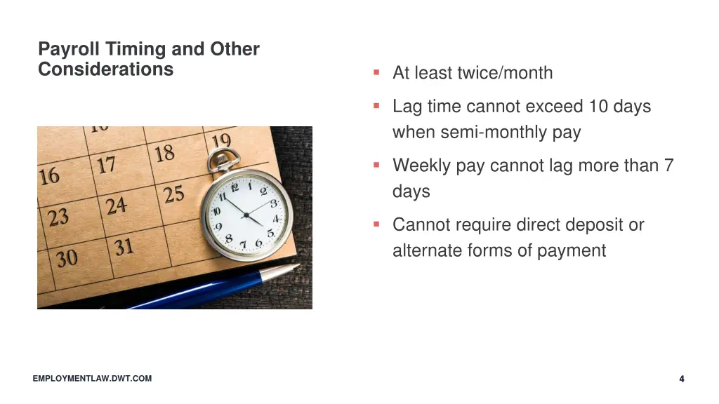 payroll timing and other considerations