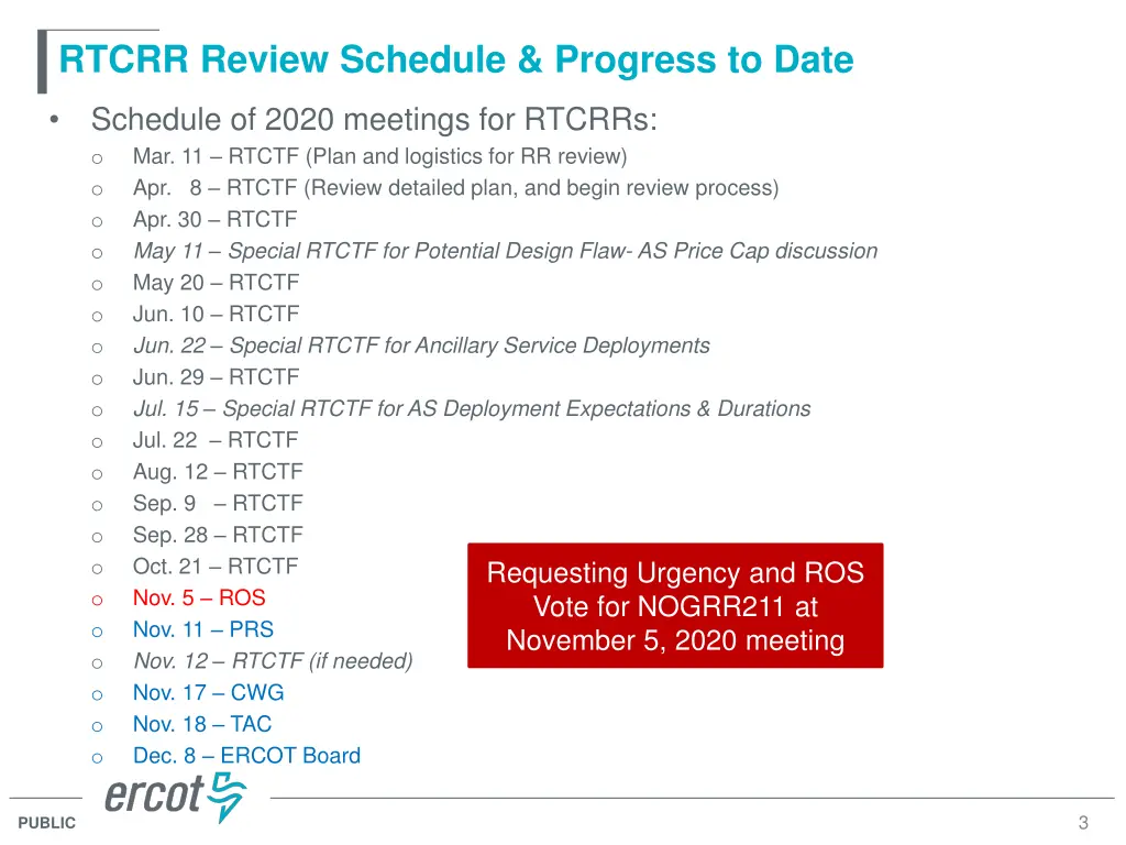 rtcrr review schedule progress to date