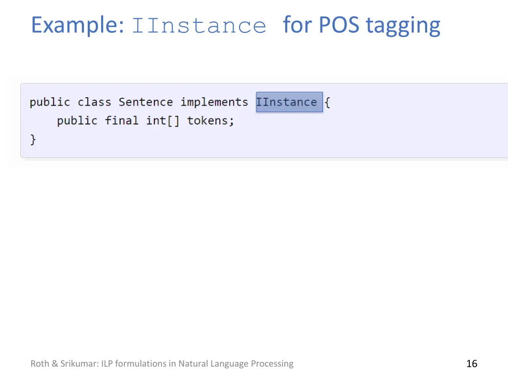 example iinstance for pos tagging