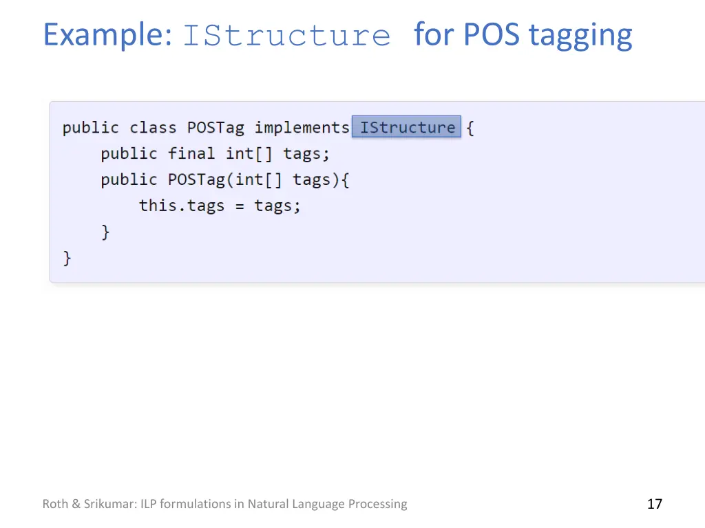 example istructure for pos tagging