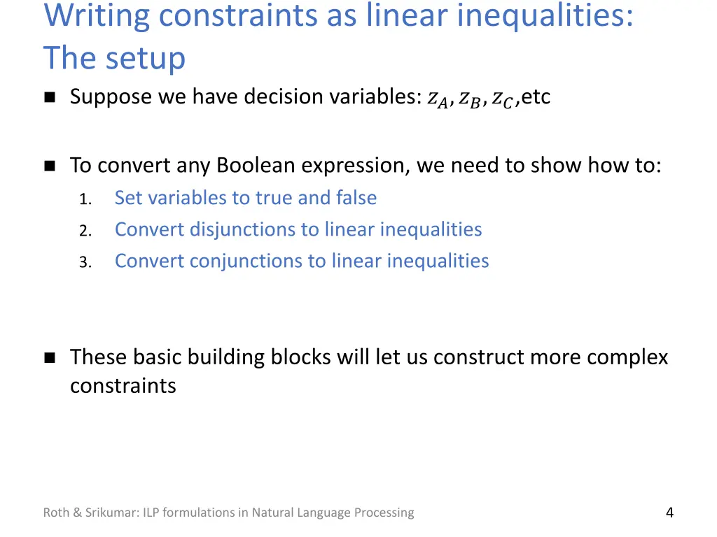 writing constraints as linear inequalities