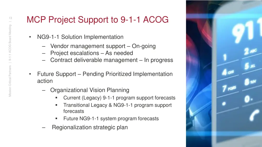 mcp project support to 9 1 1 acog