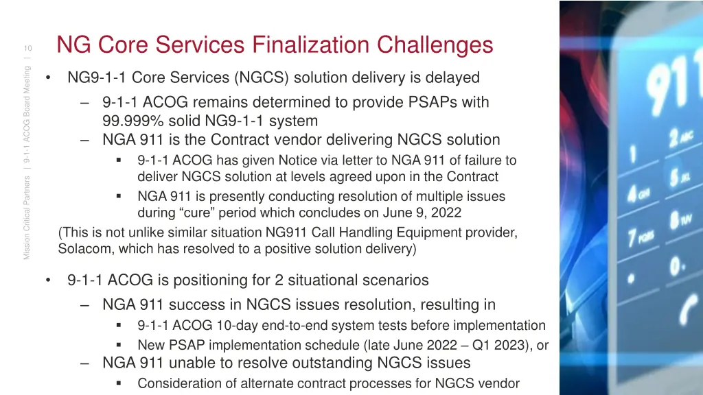 ng core services finalization challenges