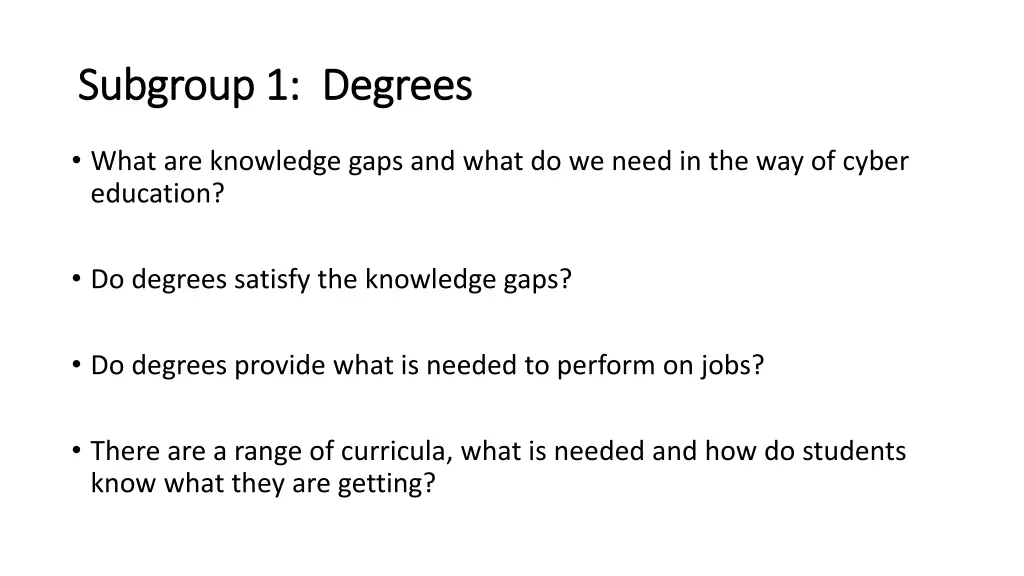 subgroup 1 degrees subgroup 1 degrees