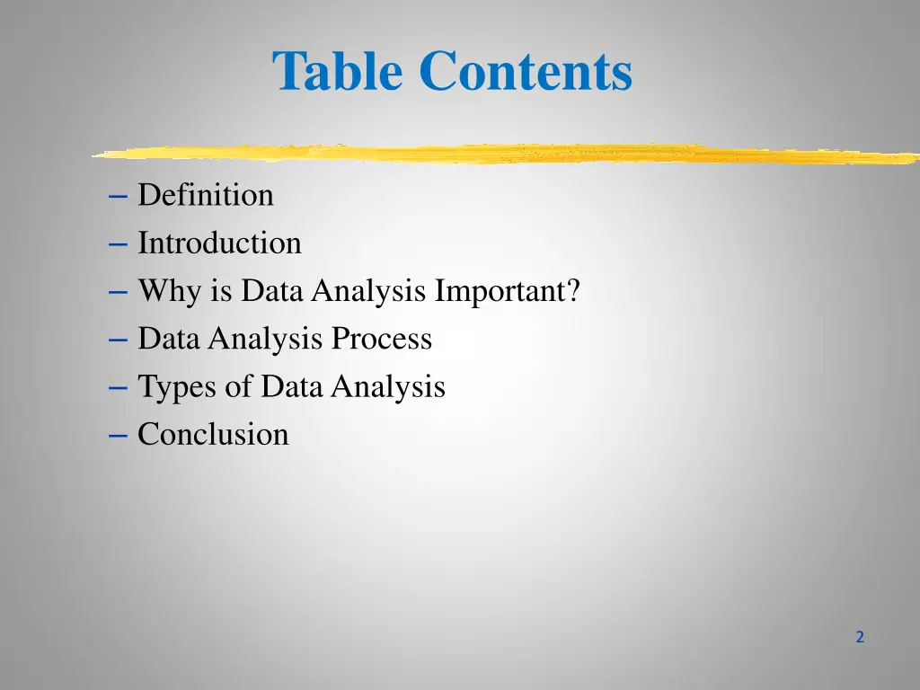 table contents