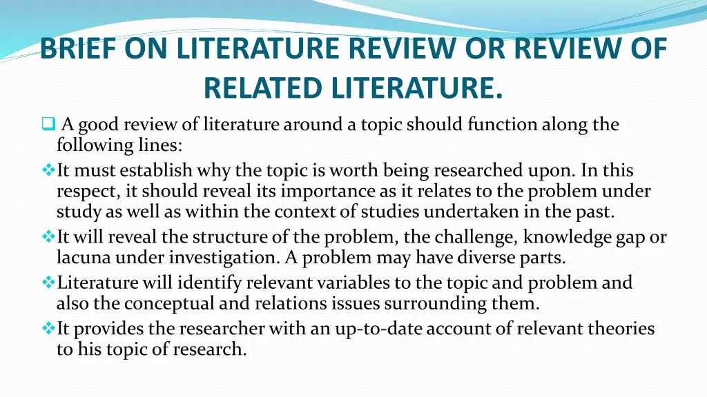 brief on literature review or review of related