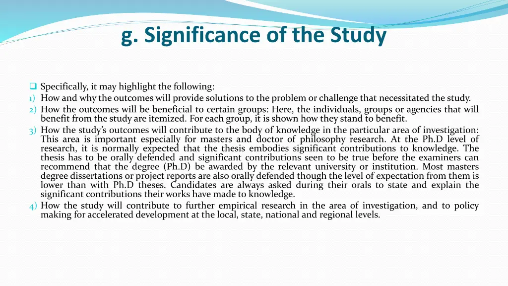 g significance of the study