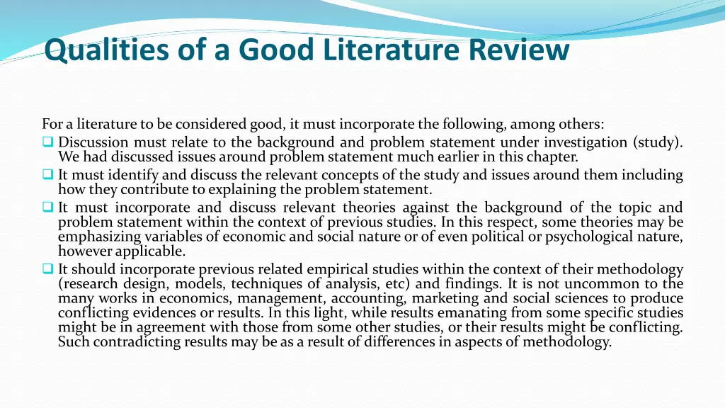 qualities of a good literature review