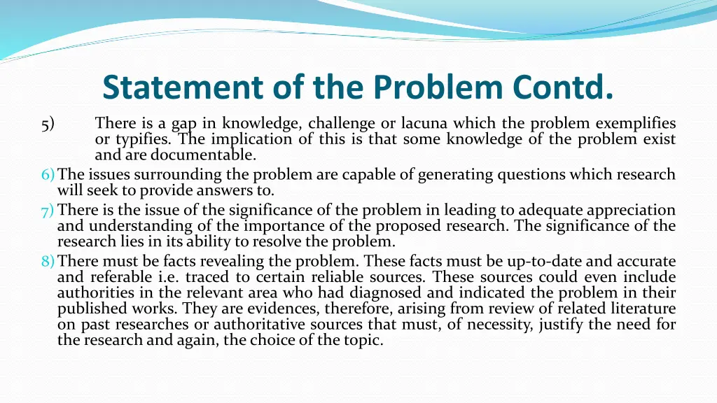 statement of the problem contd there