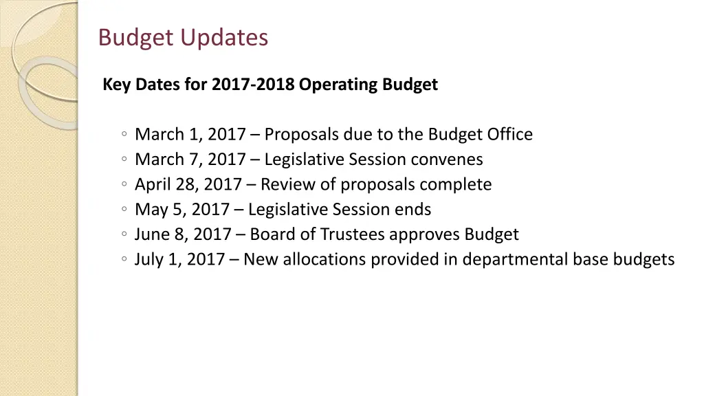 budget updates