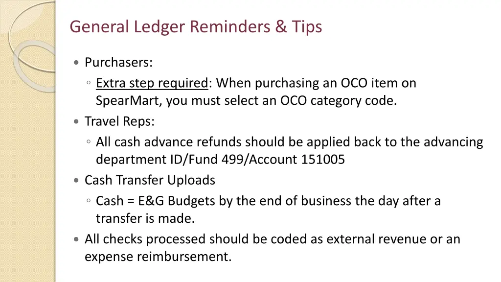 general ledger reminders tips