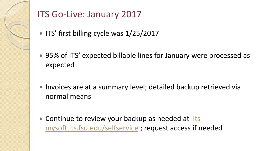 its go live january 2017