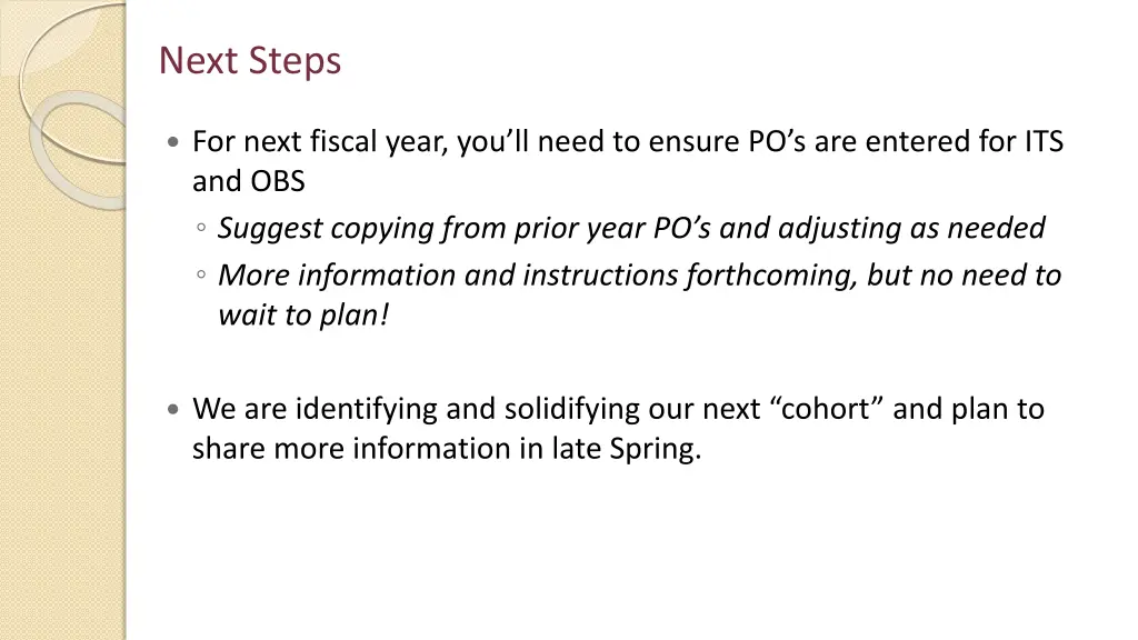 next steps