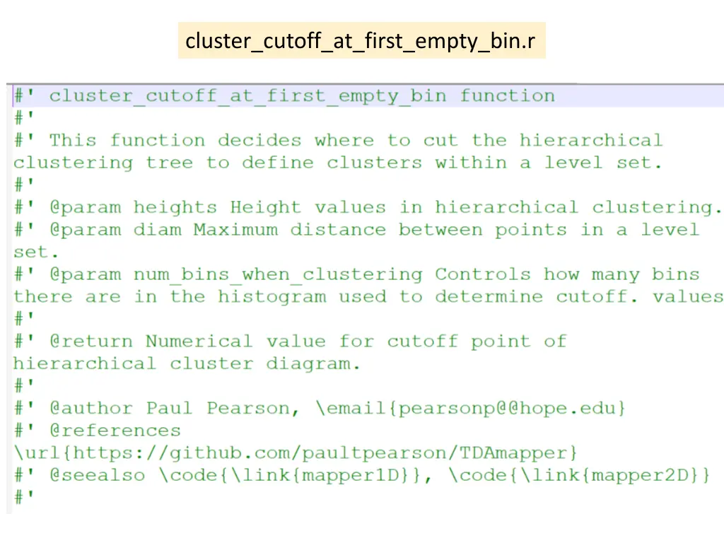cluster cutoff at first empty bin r 1