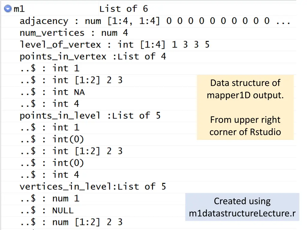 data structure of mapper1d output