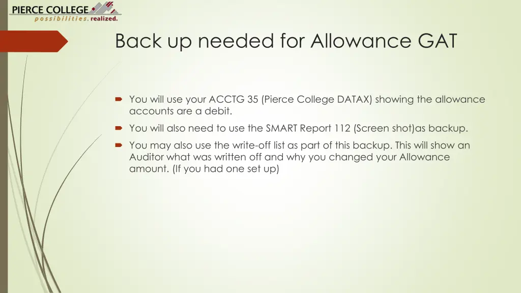 back up needed for allowance gat