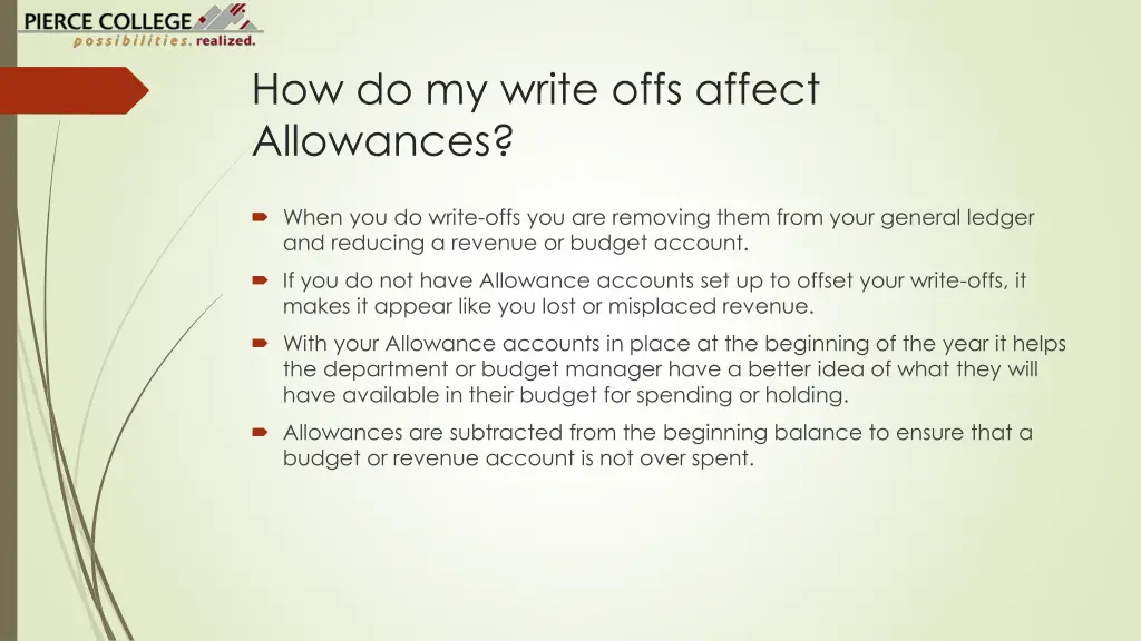how do my write offs affect allowances