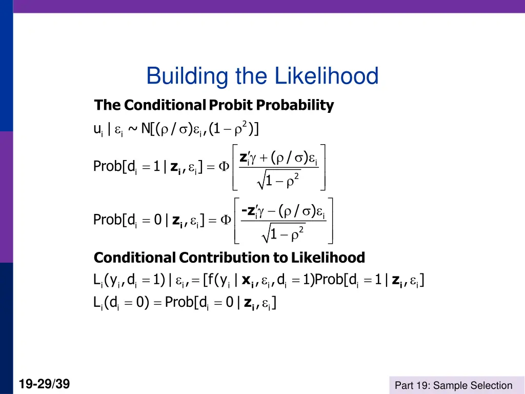 building the likelihood the conditional probit