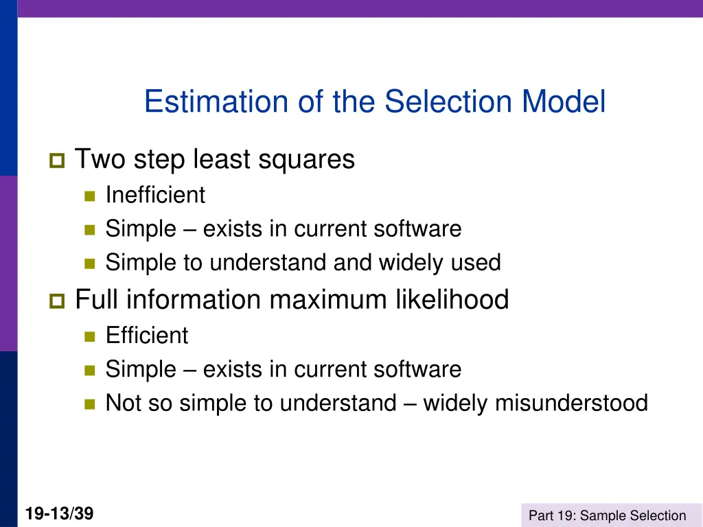 estimation of the selection model