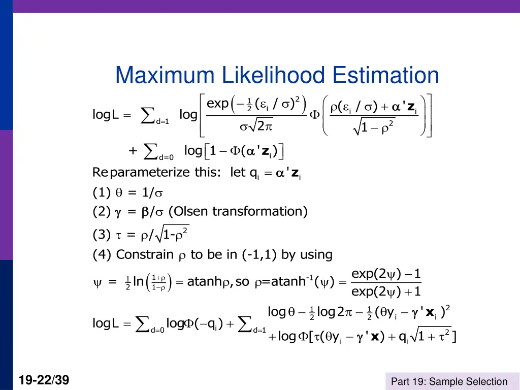 maximum likelihood estimation 2 olsen