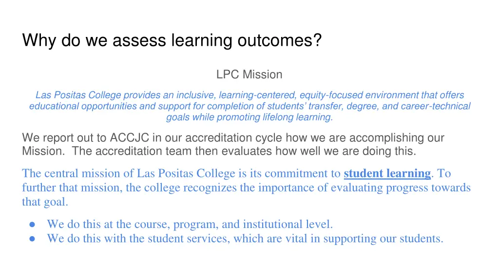 why do we assess learning outcomes