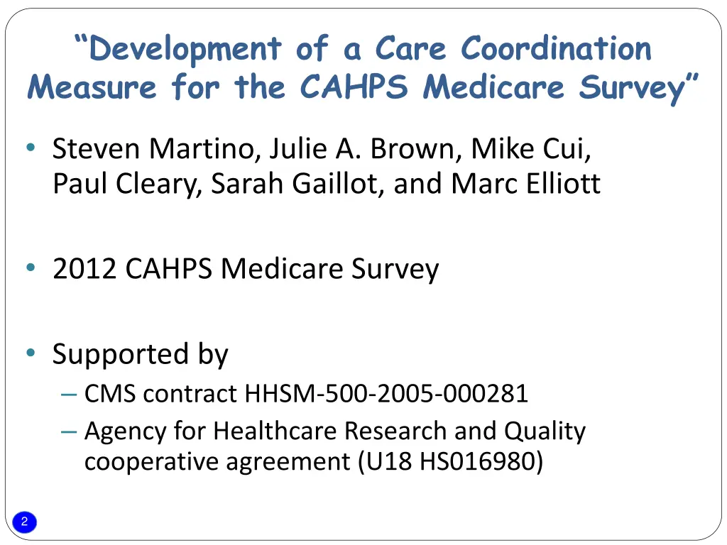 development of a care coordination measure