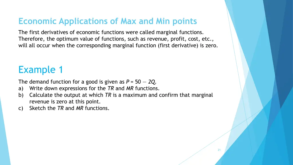 economic applications of max and min points