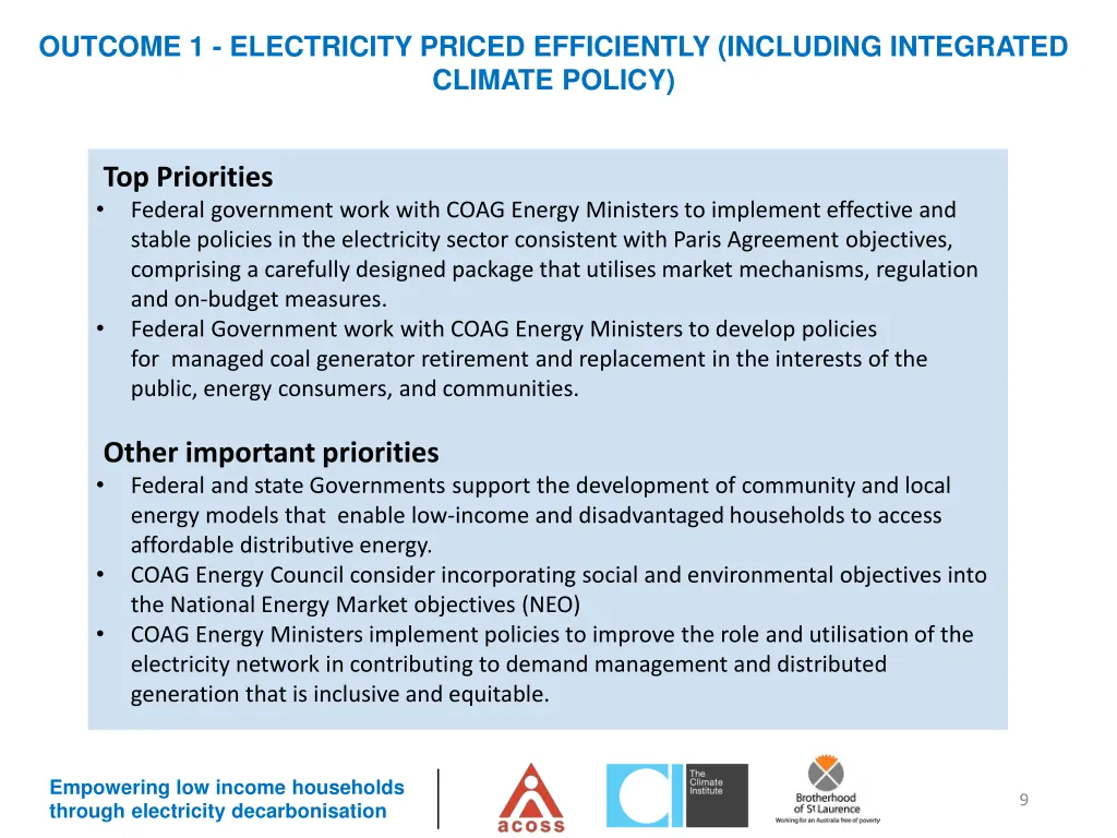 outcome 1 electricity priced efficiently