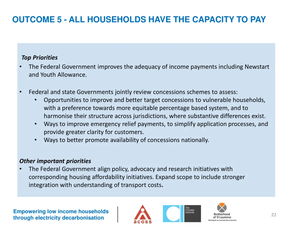 outcome 5 all households have the capacity to pay