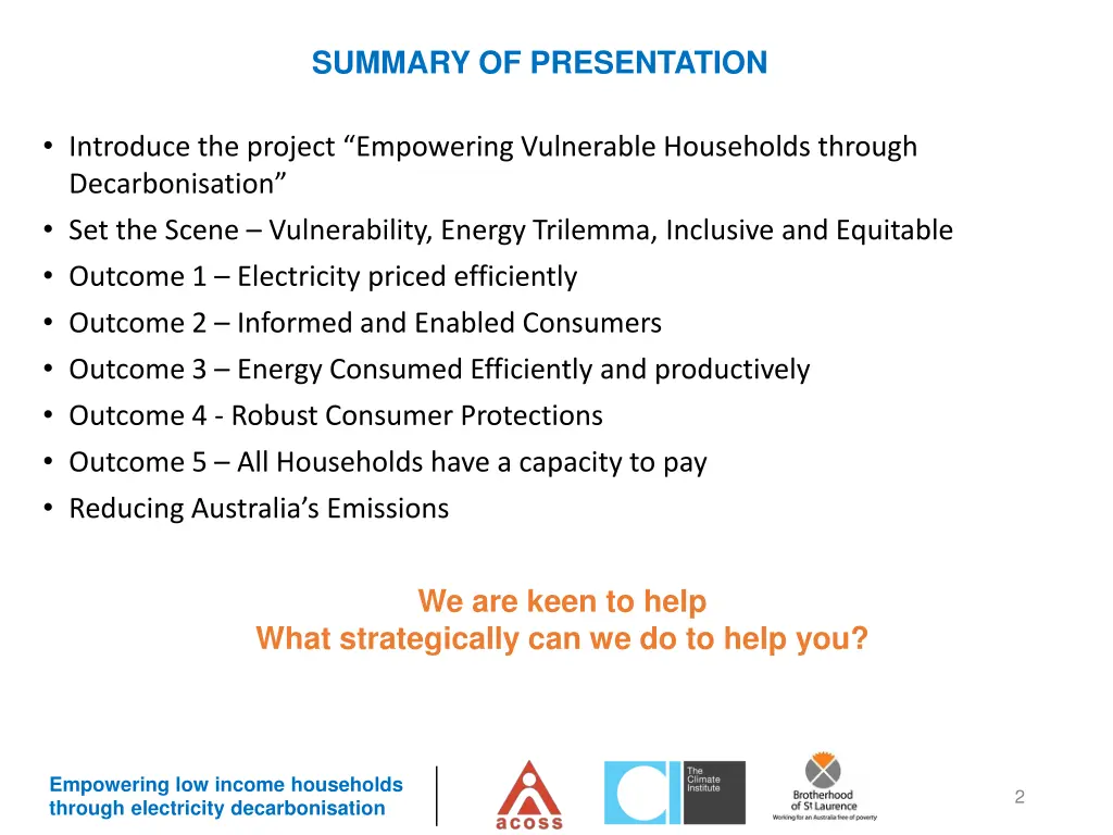 summary of presentation