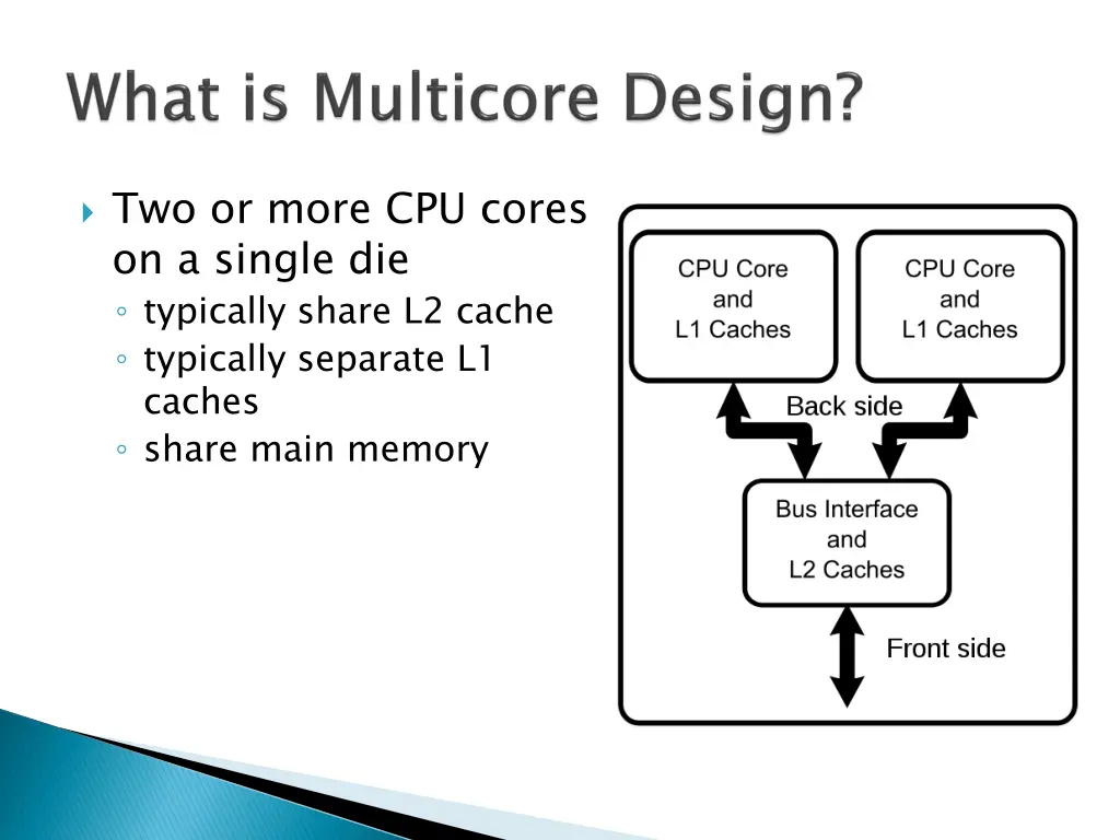 two or more cpu cores on a single die typically